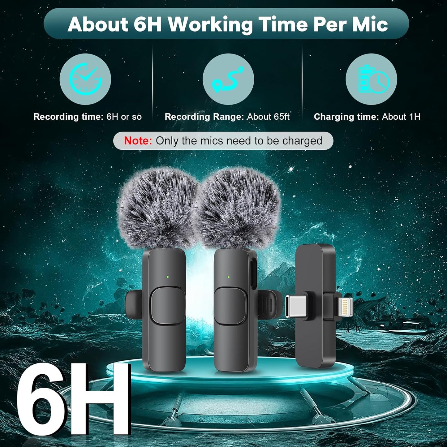 Professional Wireless Mini Microphone for Iphone, Ipad, Android Phone - Bluetooth Lavalier Lapel Mic for Video Recording - Clip on USB C Microphones for Youtube Tiktok Podcast Vlogging